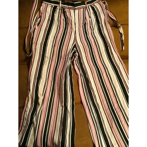 Womens Pink & Multi Colored Wide Leg Striped Belted Pants size L...(B3) - Picture 1 of 3